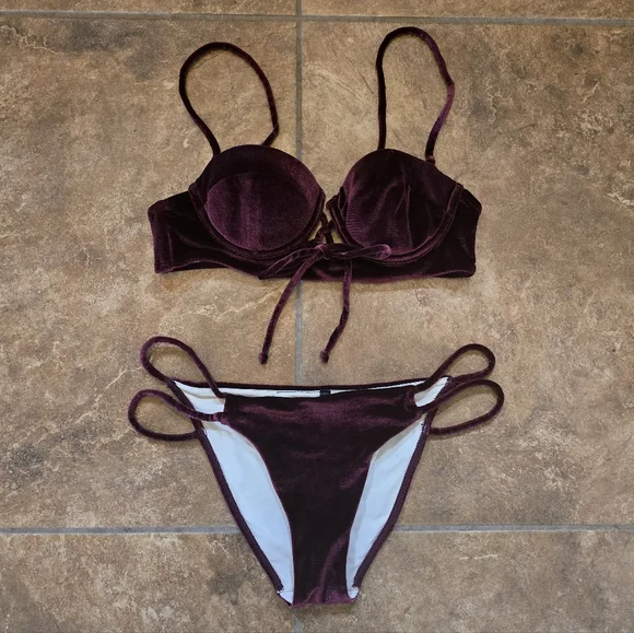 Dark Burgundy Velvet Lush Lingerie Nightie Set